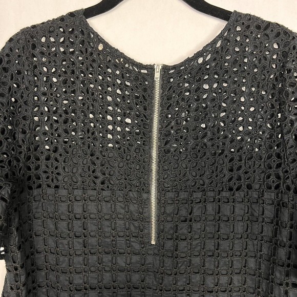 Banana Republic Shift Dress Womens Black 10 Eyelet Meshed Lined Flutter Sleeves - Picture 4 of 13